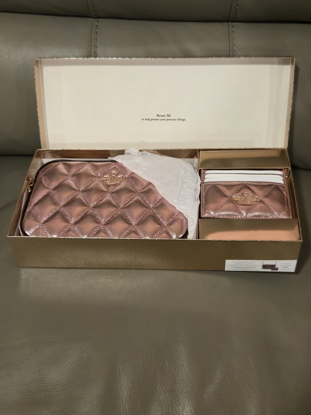 Kate Spade Glimmer Quilted Metallic Boxed Crossbody Set - Mitten Pink NWT